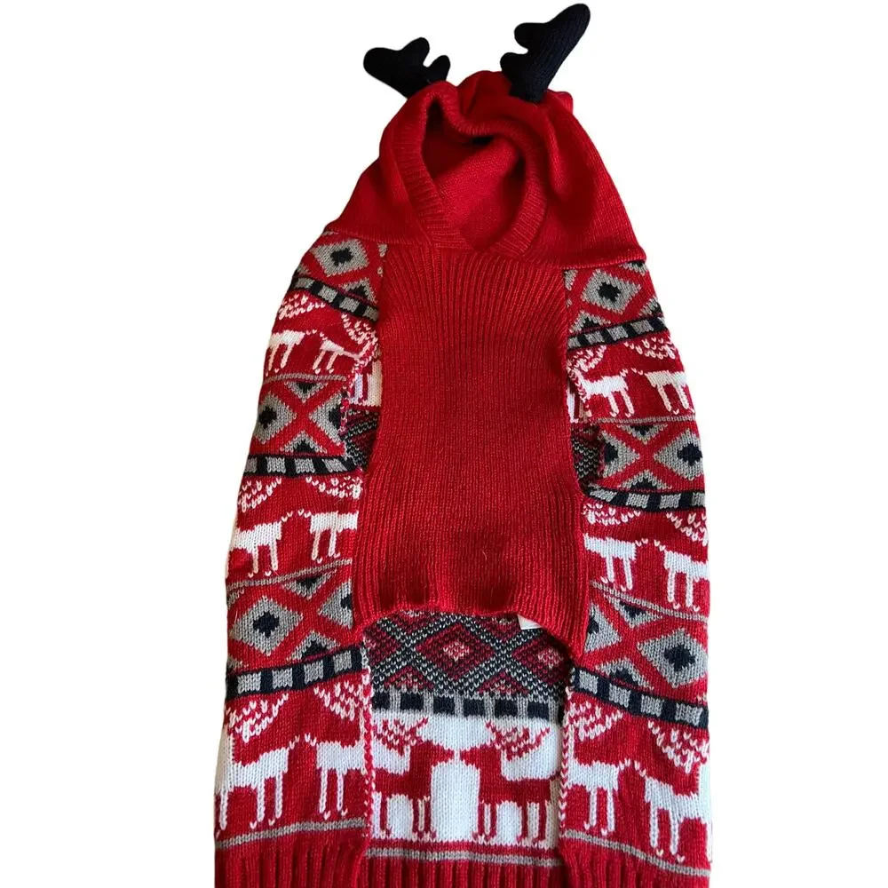 Dog hooded reindeer sweater